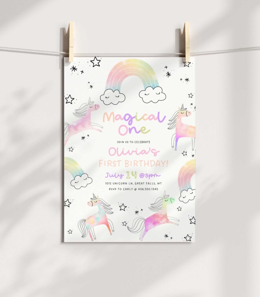 Magical One Unicorn & Rainbow Birthday Theme for girls
